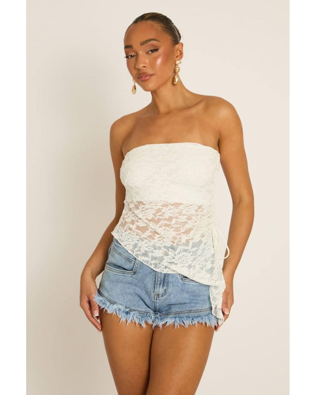 Rebellious Fashion Blue Lace Asymmetric Bandeau Top