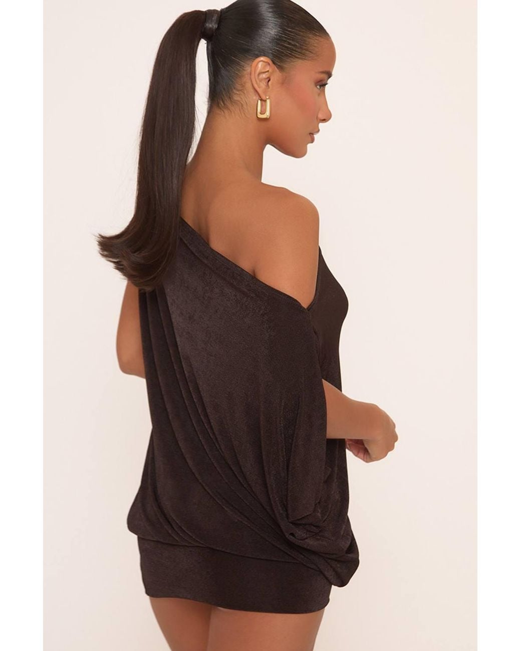 EGO Brown Short Sleeve Drape Mini Dress