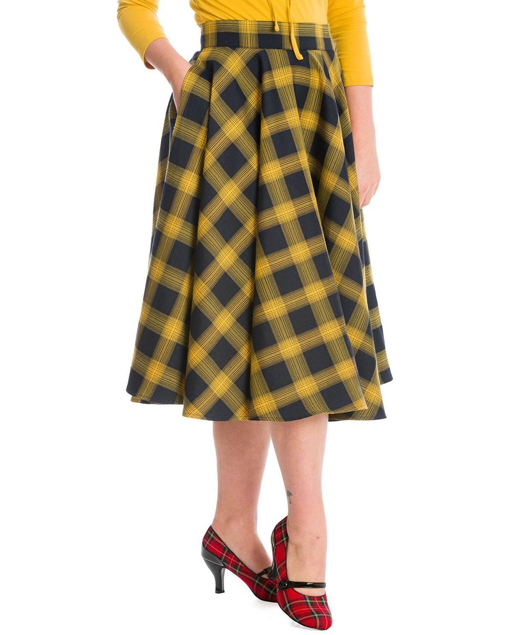 Banned Retro Yellow Sweet Check Swing Skirt