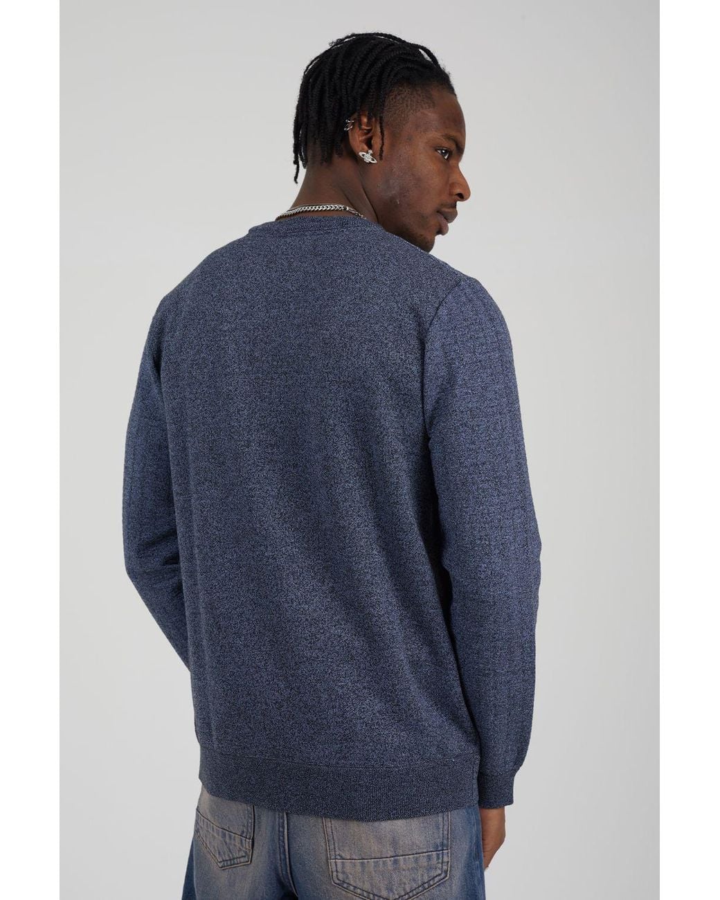 Brave Soul Blue Crew Neck Jaquard Knit Jumper for men
