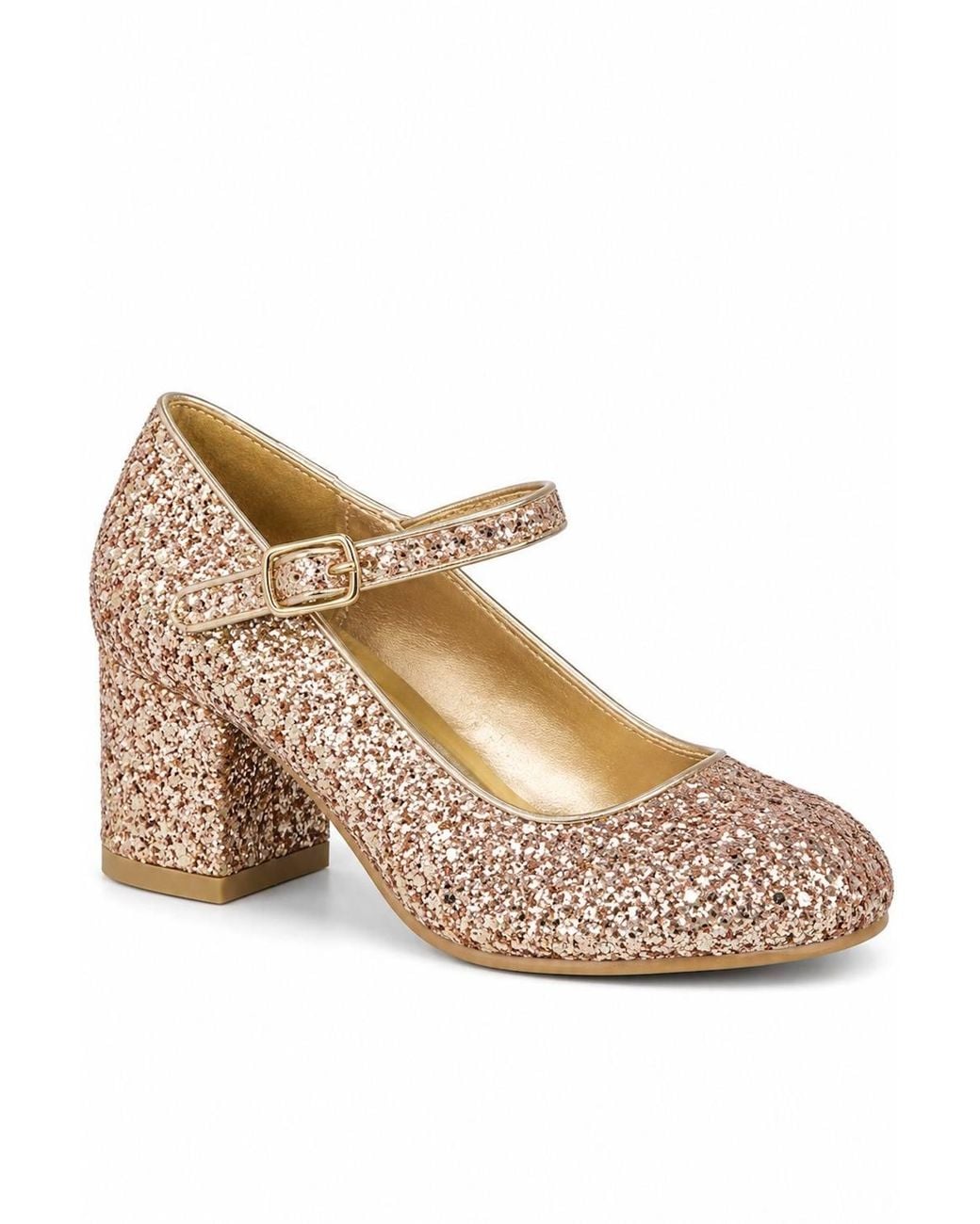Spot on Brown Glitter Block Heel Mary Jane Court Shoes
