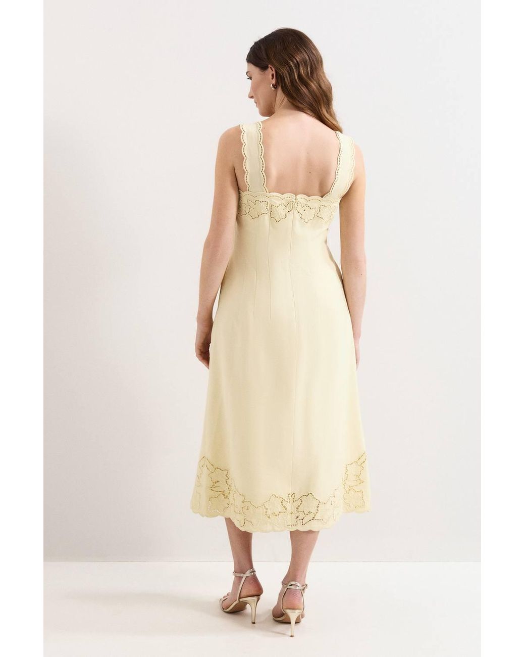 Phase Eight Natural Wilda Scalloped Lacy Midi Dress