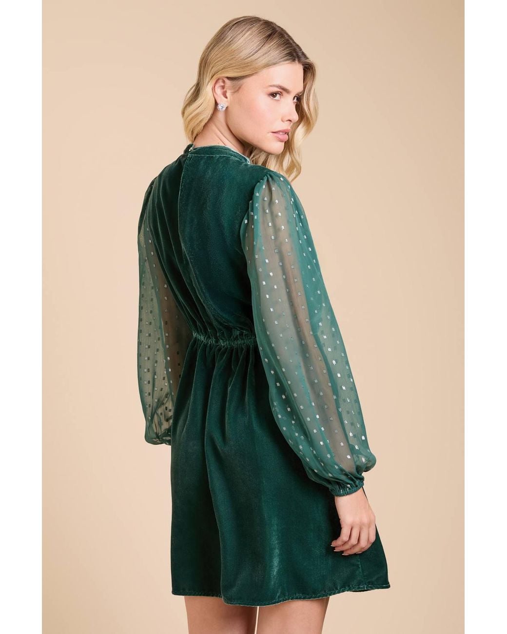 Dorothy Perkins Green Dp Luxe Velvet Metallic Jacquard Sleeve Mini Dress