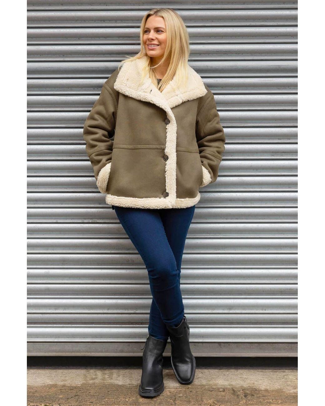 Roman Gray Borg Collar Aviator Jacket