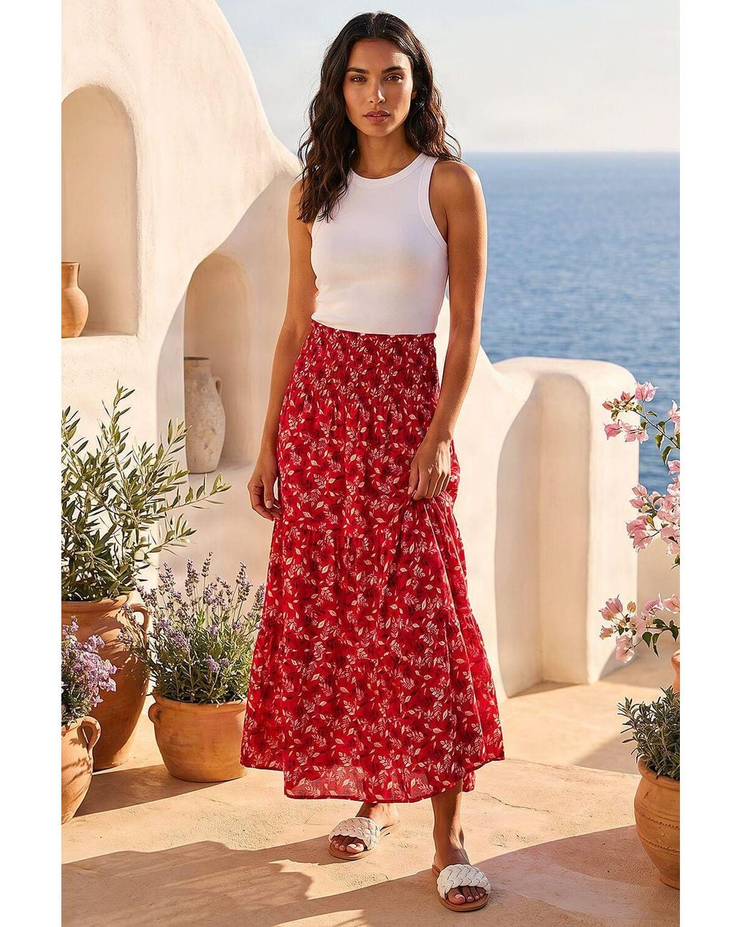 Roman Abstract Print Shirred Multiway Skirt
