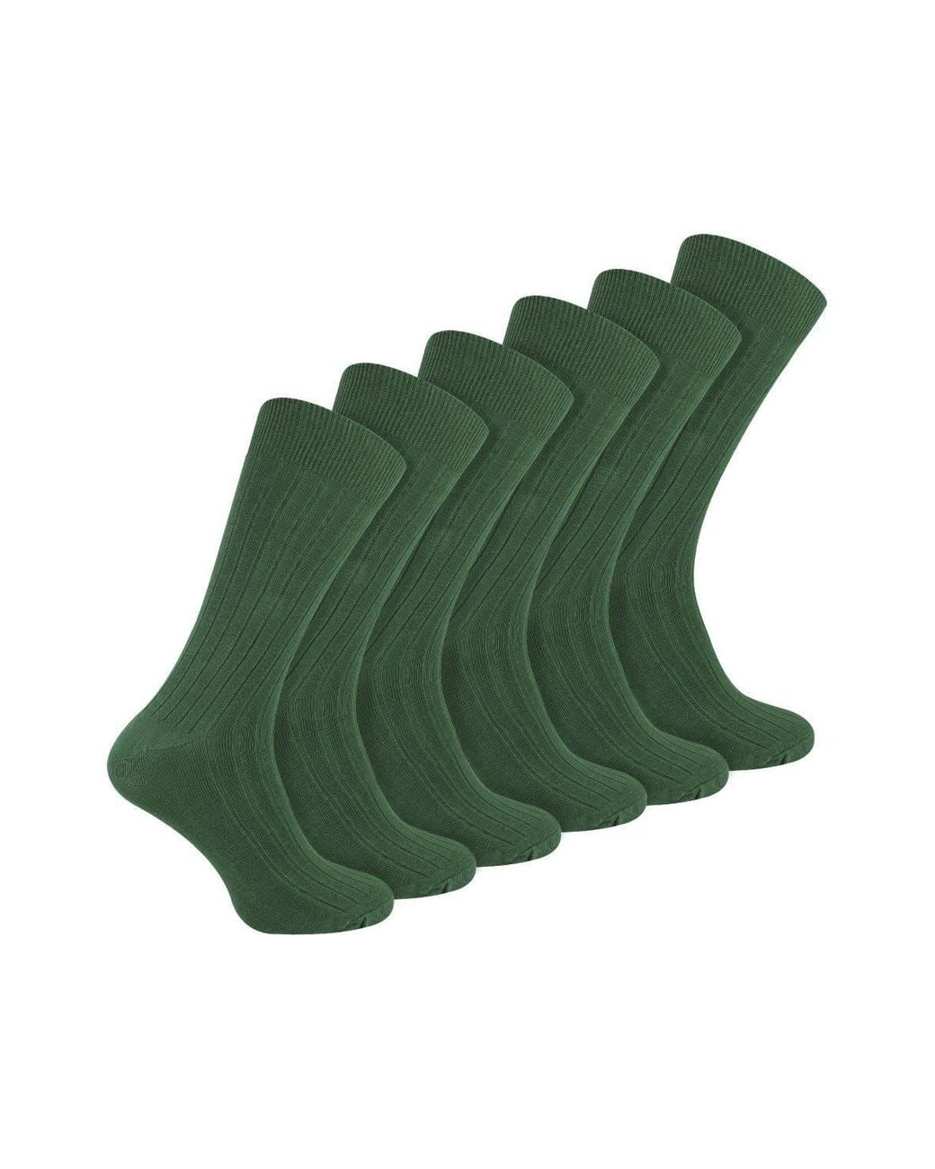 Sock Snob Green 6 Pairs Plain Coloured Cotton Rich Ribbed Dress Socks for men