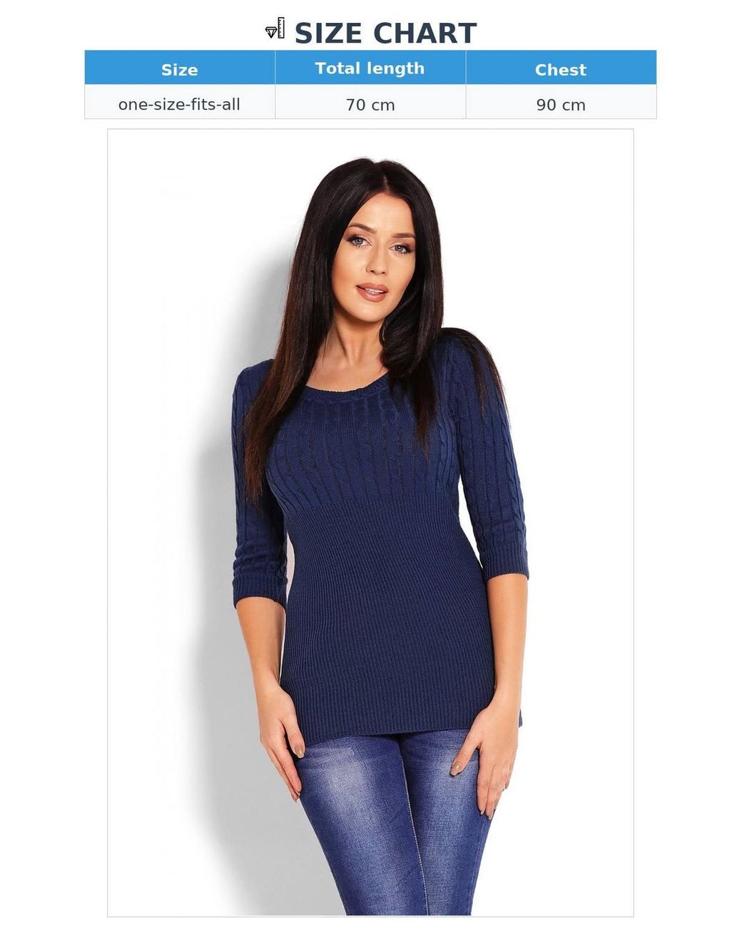 Love Lace Blue Delicate Braided Weave Round Neck Sweater
