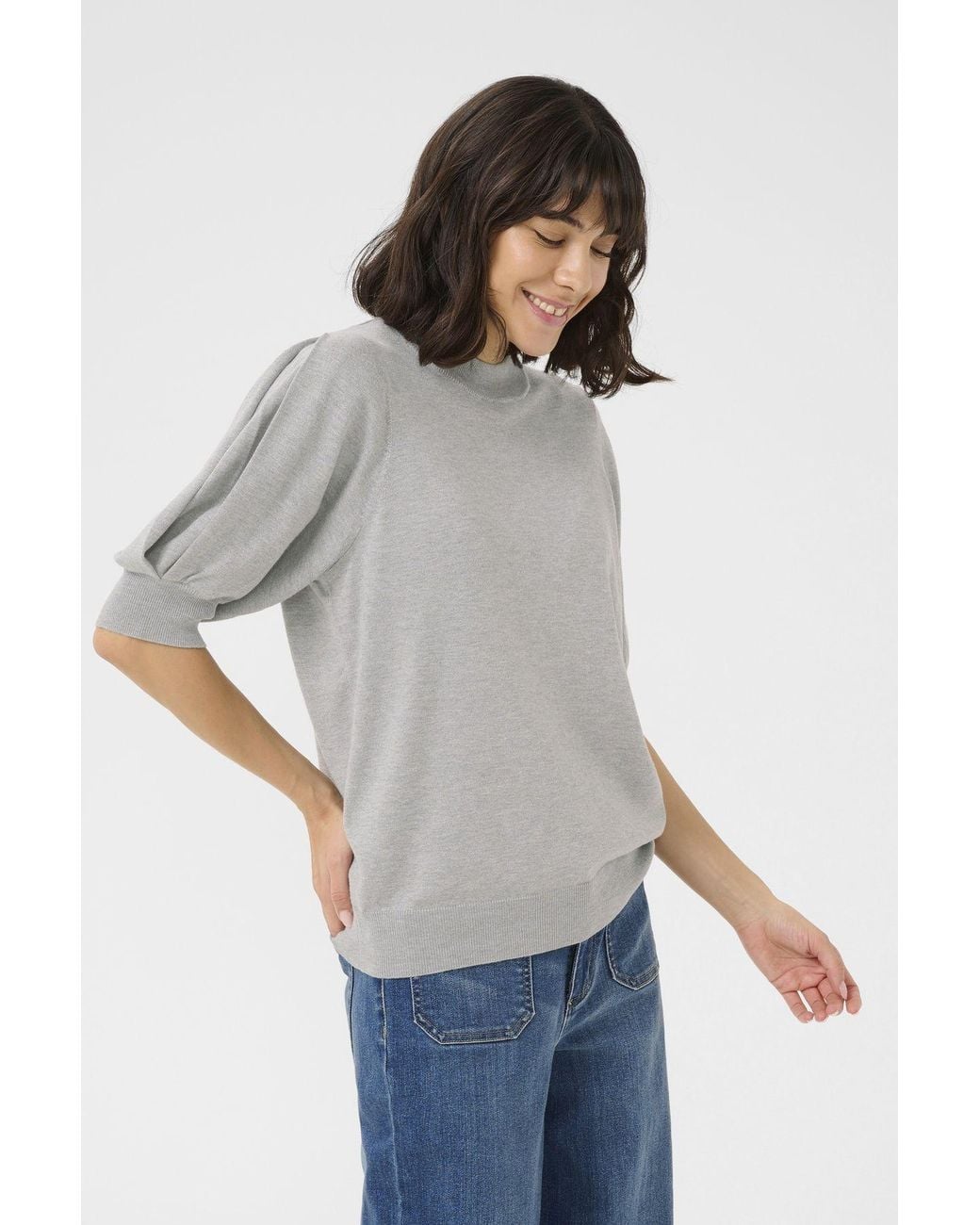 Kaffe Gray Kalone High Neck Half Sleeves Pullover