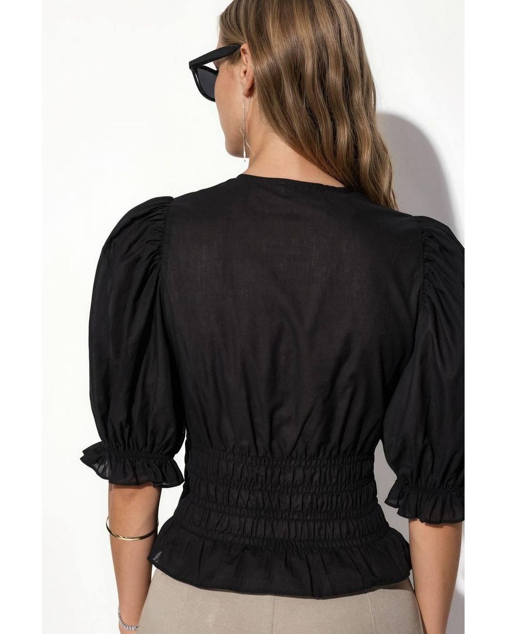 Busem Black Fitted Chiffon V-Neck Blouse