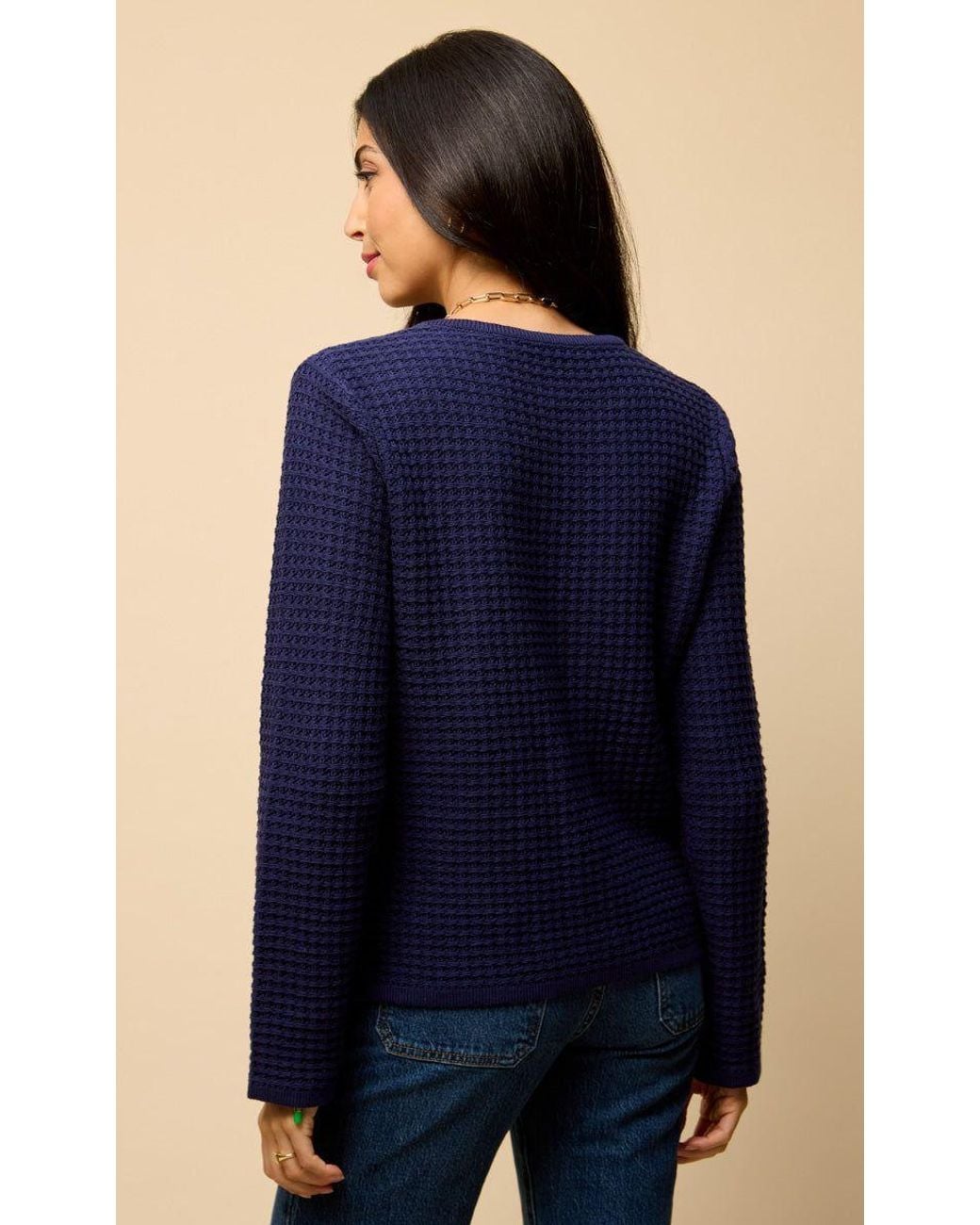 Little Mistress Blue Knitted Bow Pocket Detail Cardigan
