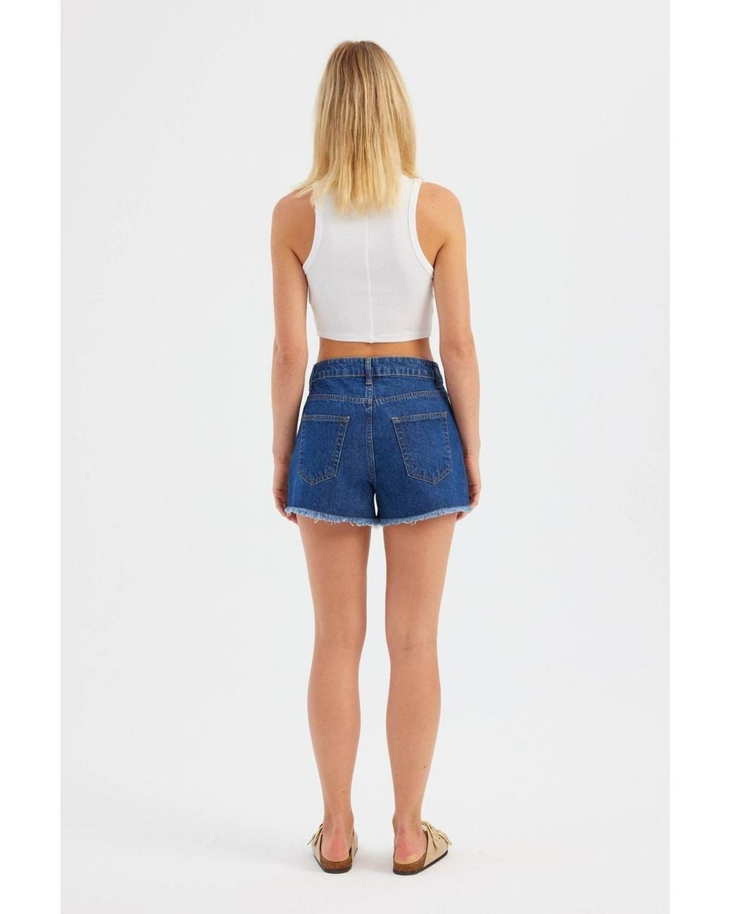 Hiccup Blue Denim Solid High Waist Shorts