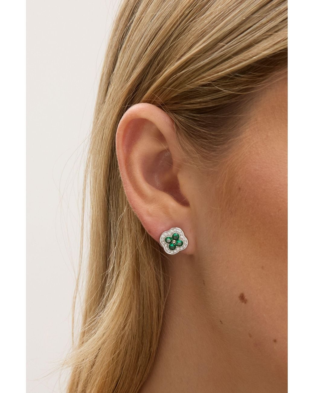 Jon Richard Blue Rhodium Plated Crystal & Emerald Clover Studs