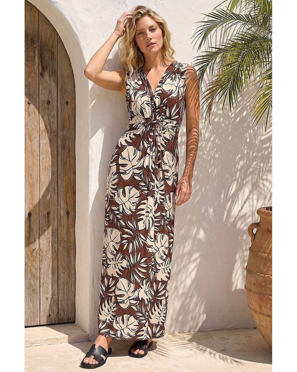 Roman Green Leaf Twist Front Maxi Dress