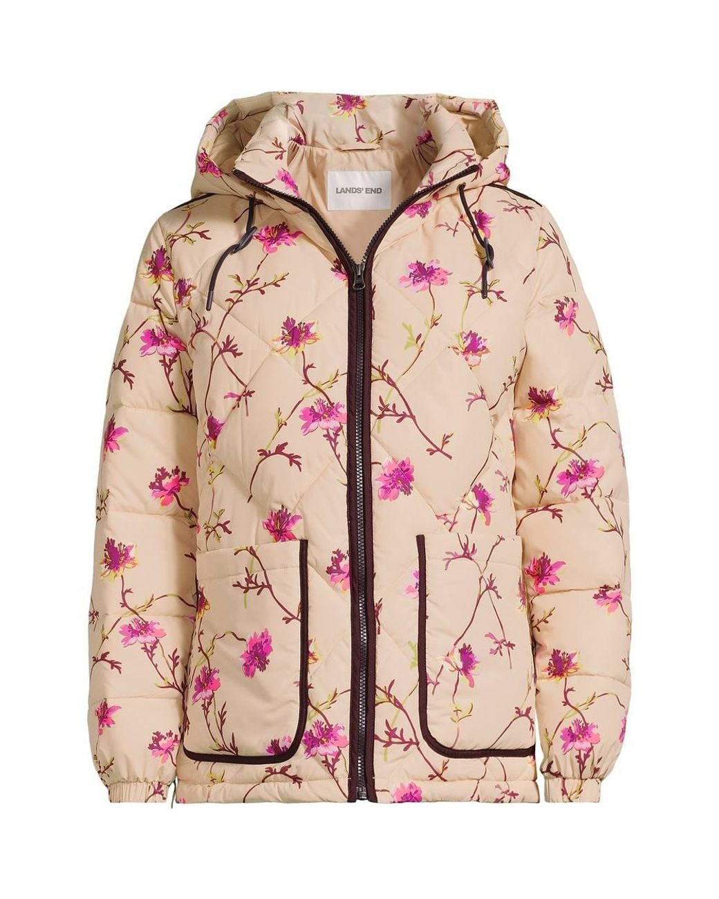 Lands' End Pink Plus Patterned Thermoplume Insulated Quilted Jacket