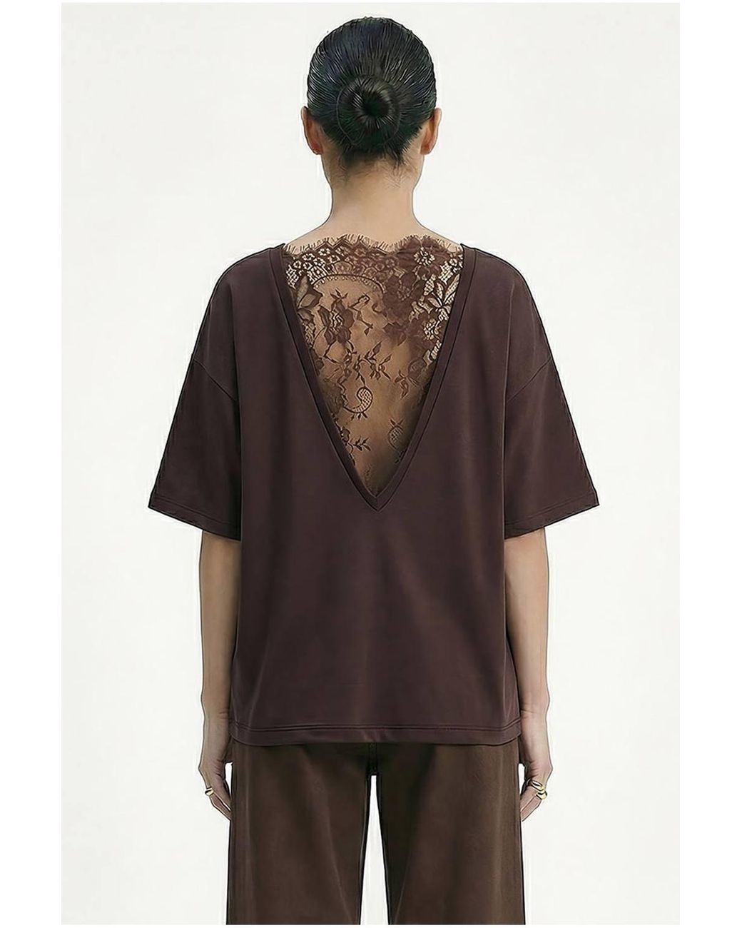 Bianco Lucci Black Lace Back Cotton T-Shirt