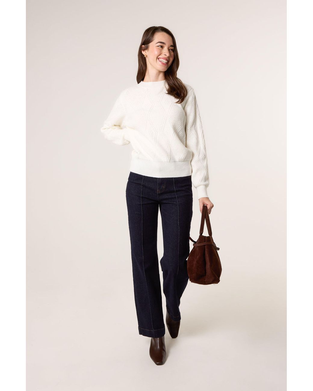 Blue Vanilla White Long Sleeve Round Neck Jumper