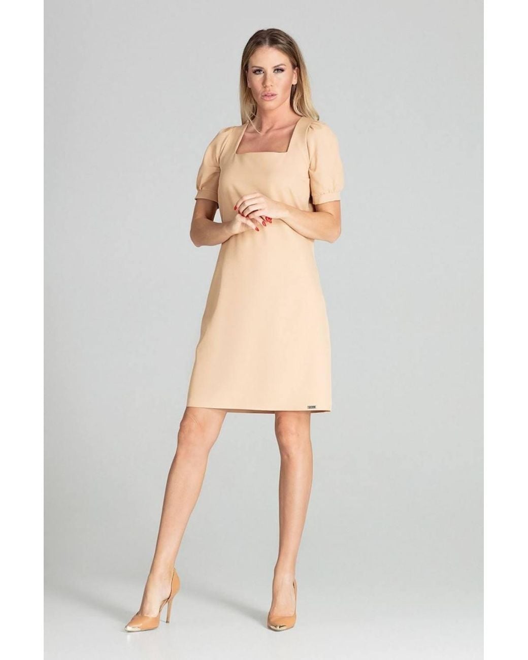 Love Lace Natural Plain Square Neck Midi Dress