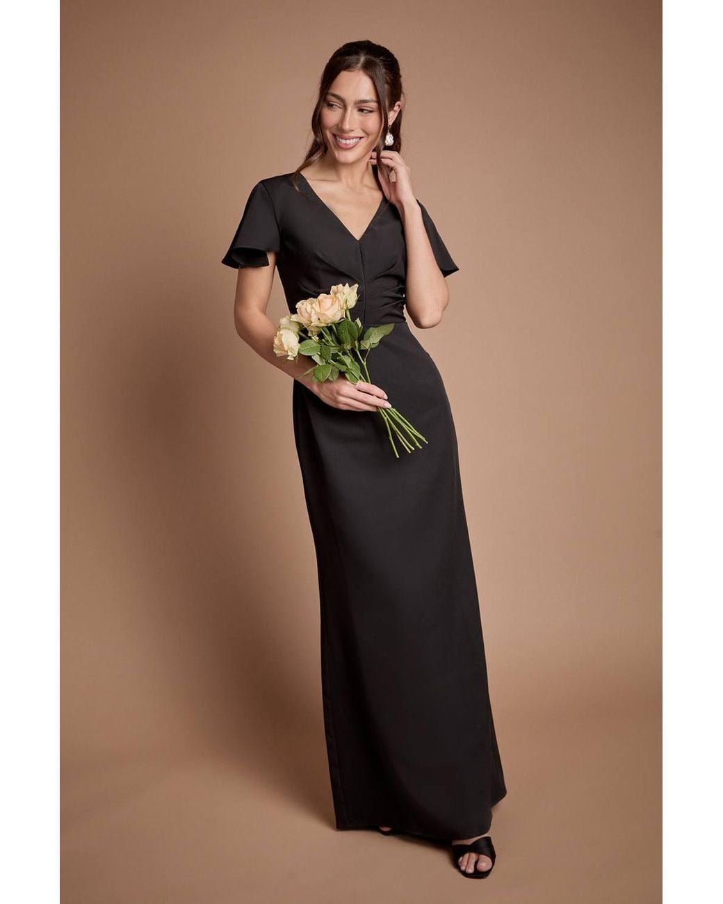 Coast Black Crepe Fold Detail Bridesmaid Maxi Dress
