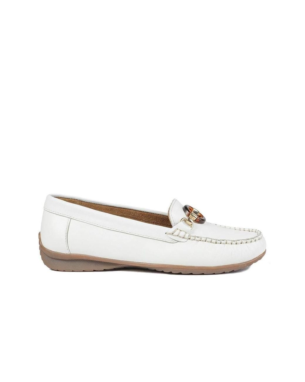 Pavers White Leather Slip On Moccasin Shoe