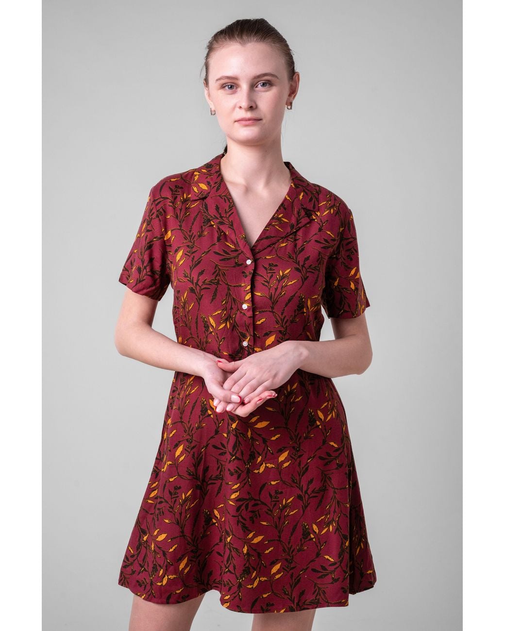 Enorsia Red Garden Printed Soft Viscose Shirt Tops