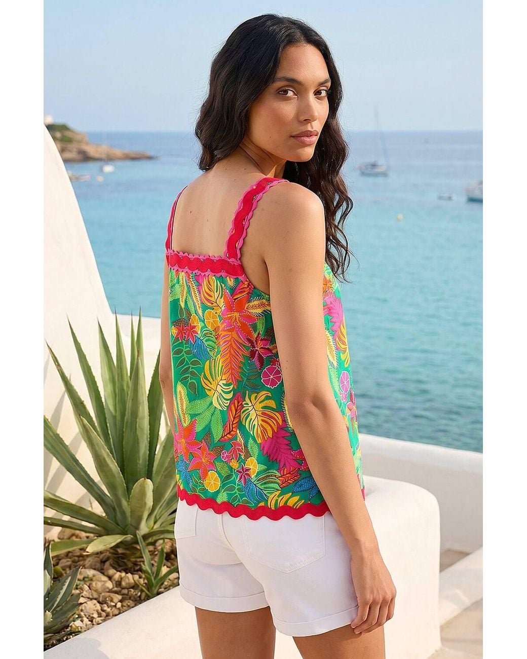 Roman Green Floral Ric Rac Cami Top