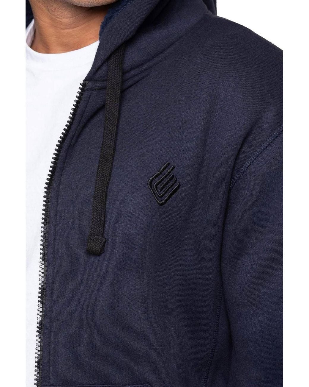 Enzo Blue Regular Fit Sherpa Lined Hoodie for men