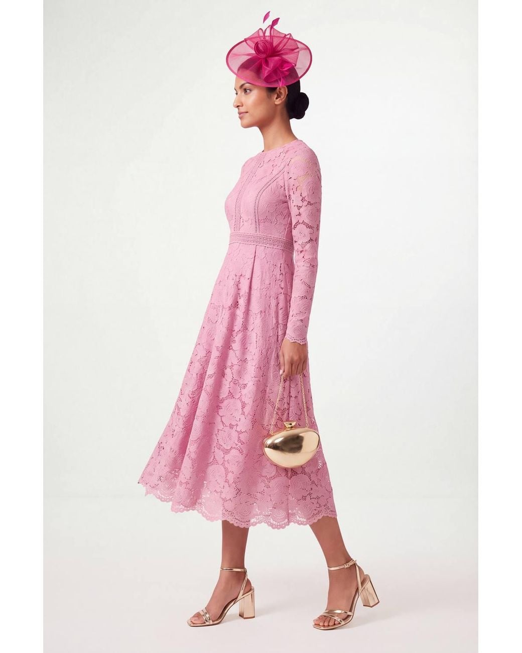 Wallis Pink Petite Lace Fit & Flare Midi Dress