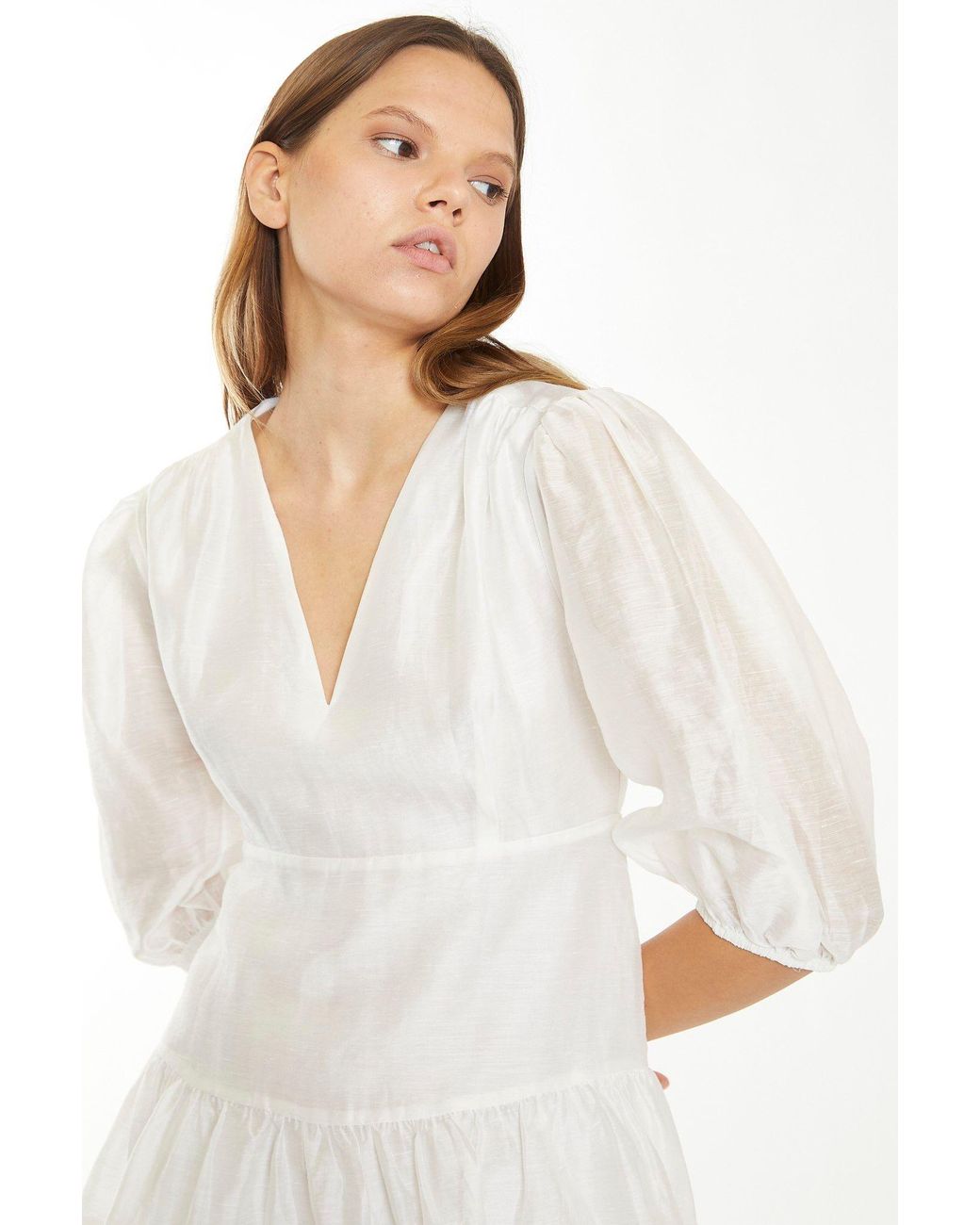 Shnoo White Tiered V-Neck Mini Dress