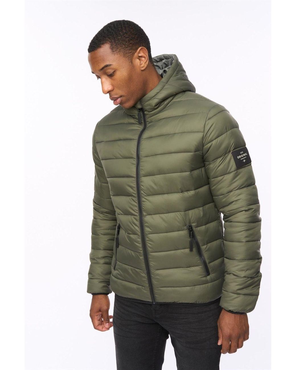 Crosshatch Green Gattering Lightweight Hooded Quilted Puffer Jacket for men