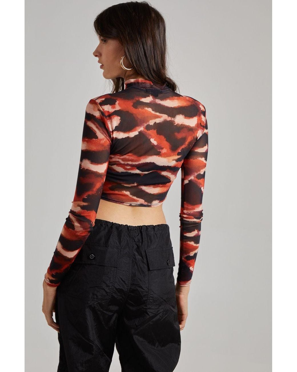 Pink Vanilla Black Smudge Print Mesh Long Sleeve Top