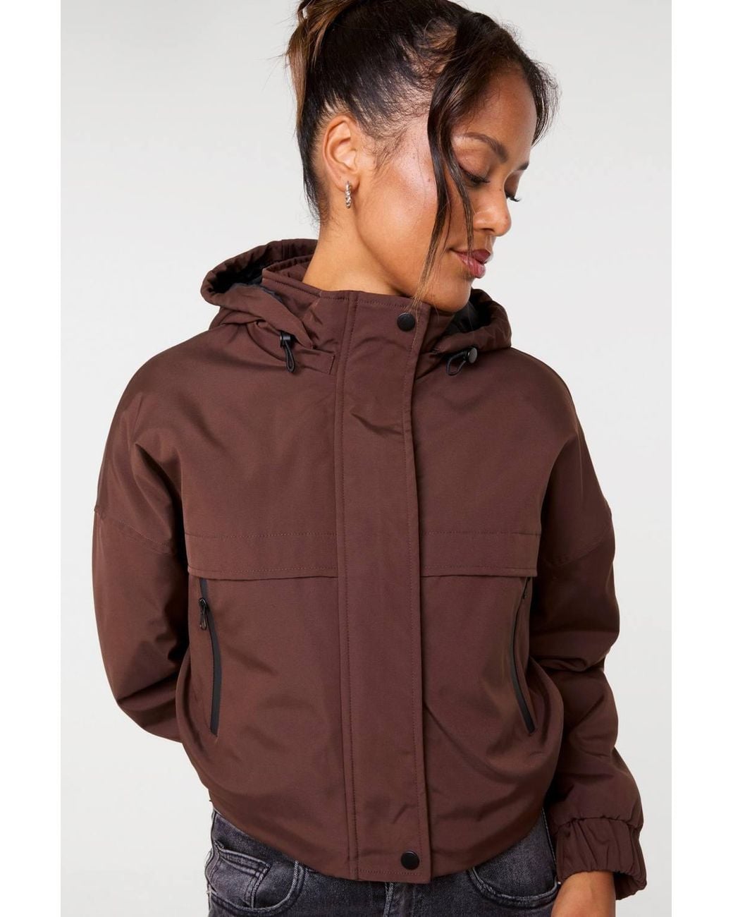 Pink Vanilla Brown Hooded Padded Sports Jacket