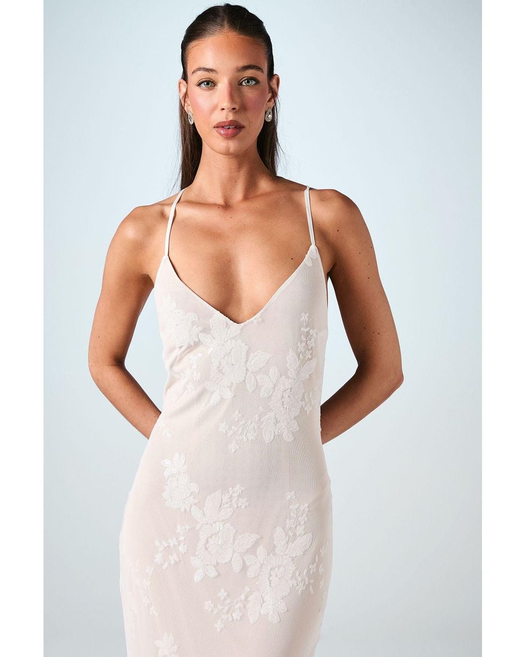 Coast White V Neck Embellished Mesh Cami Maxi Wedding Dress