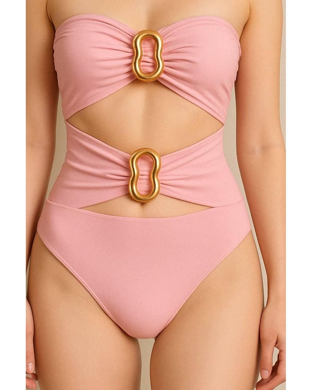 Stylewise Natural Buckle Detail Cut Out Bandeau Bodysuit