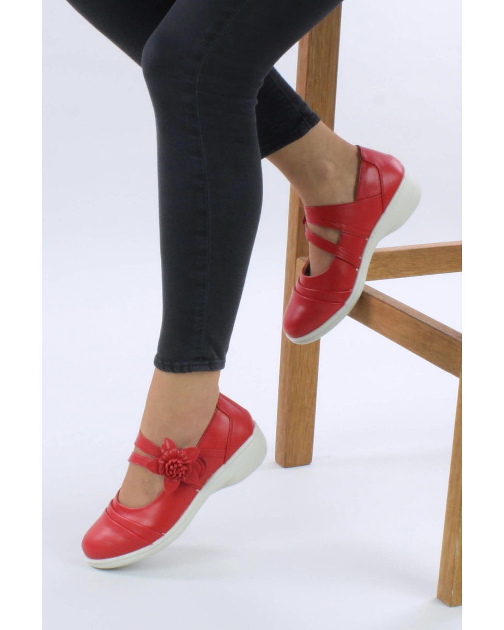 AJVANI Red Low Heel Flat Comfort Mary Janes