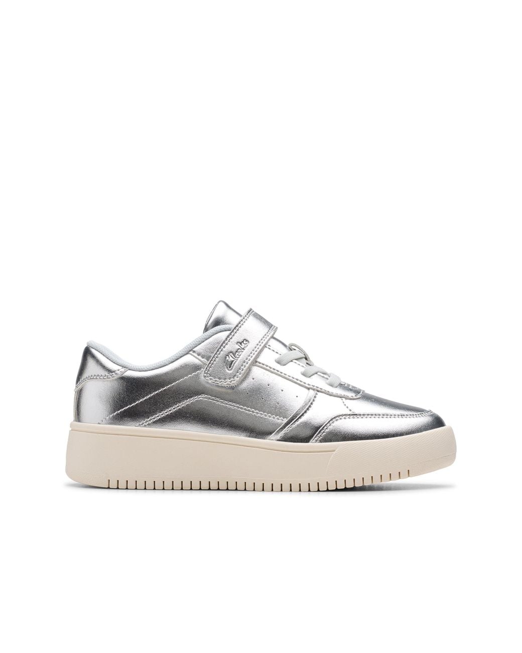 Clarks White Barley Step Kid Metallic Trainers, Riptape