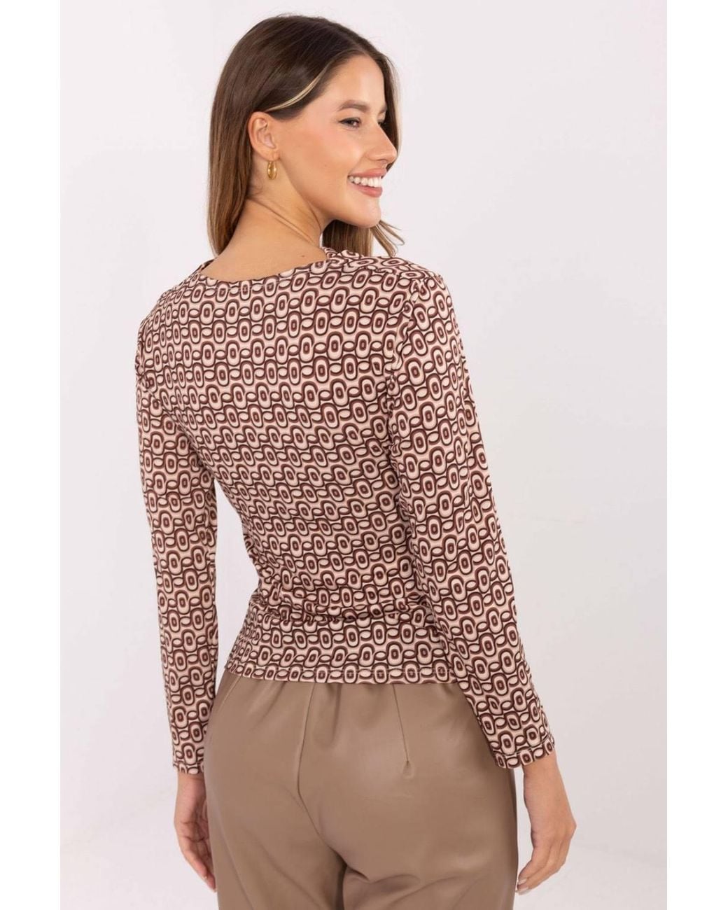 Love Lace Brown Elegant Viscose Polyester Fitted Blouse With Pleat