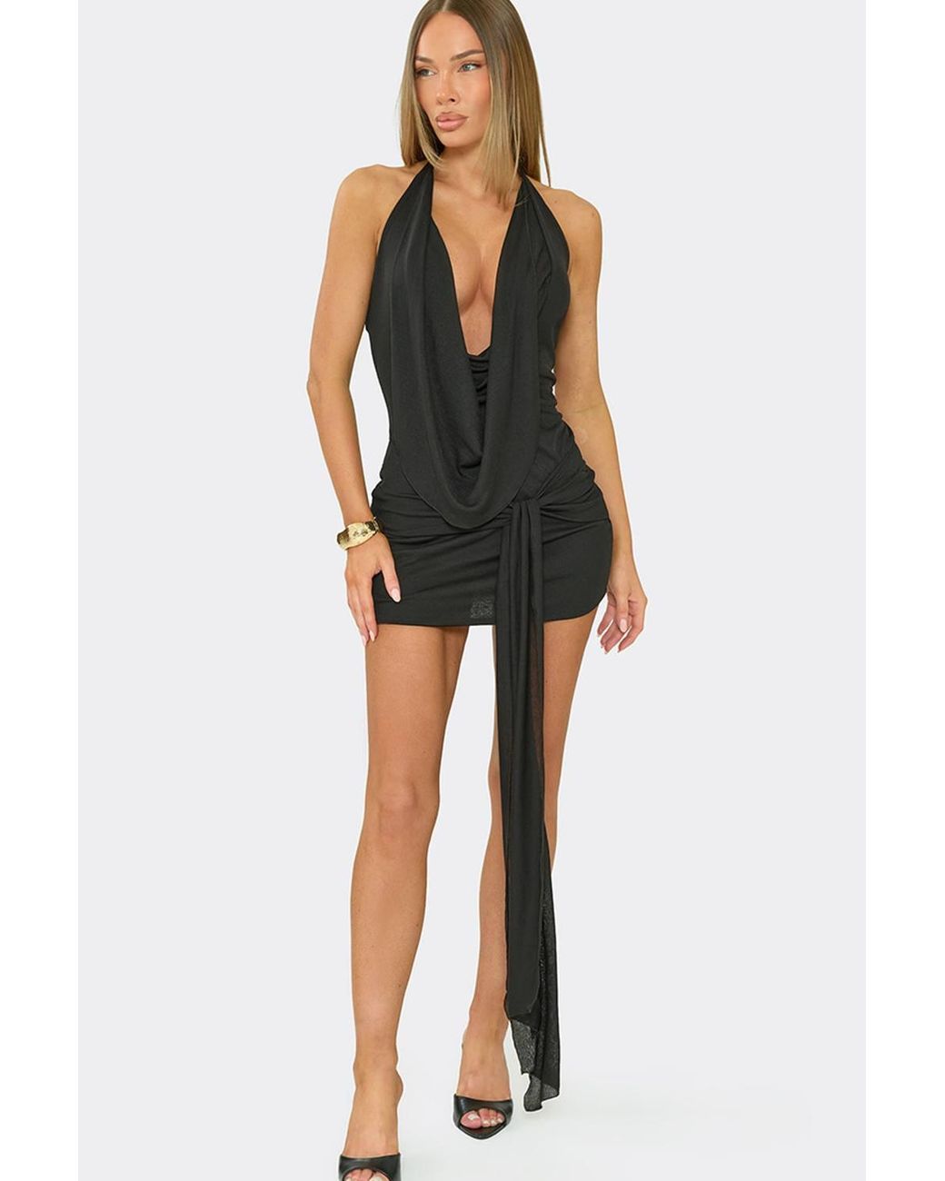 EGO Black Sleeveless Drape Mini Dress