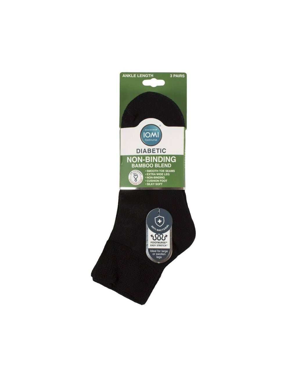 IOMI Black 3 Pack Bamboo Diabetic Ankle Socks Socks for men