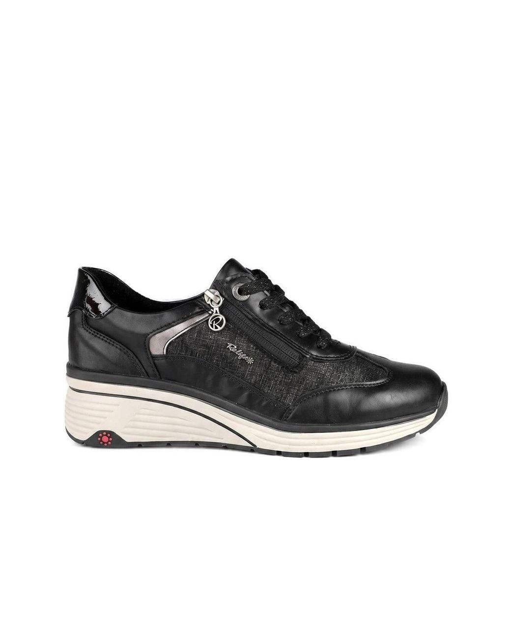 Pavers Black Relife Wedge Heel Zip & Lace Trainers