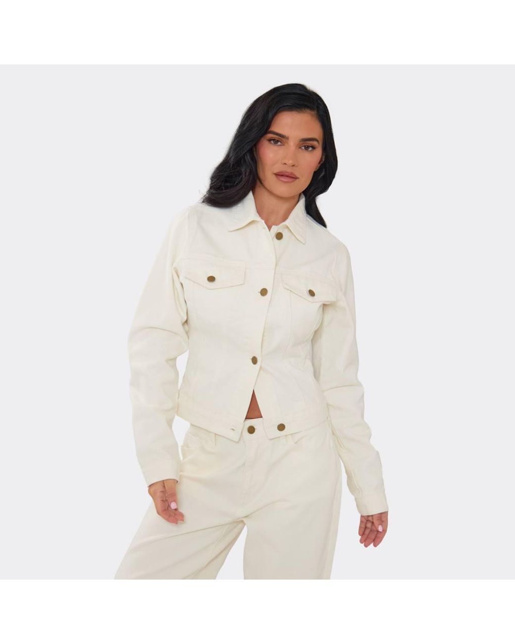 EGO Natural Long Sleeve Button Split Front Denim Jacket