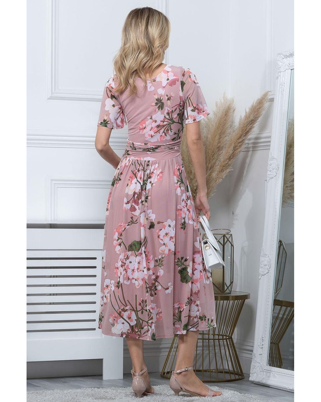 Jolie Moi Pink Julita Print Mesh Maxi Dress