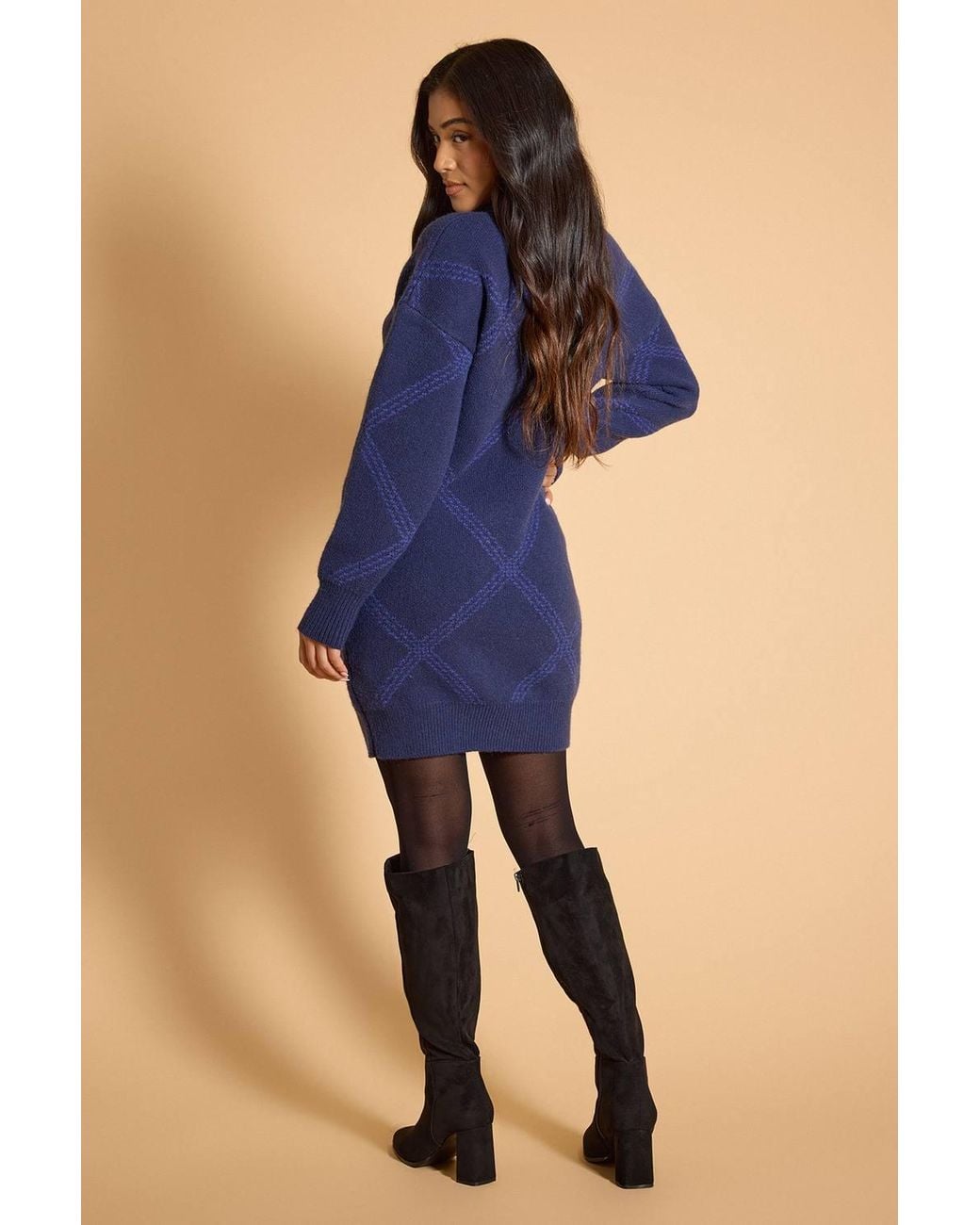 Dorothy Perkins Blue Petite High Neck Print Mini Dress