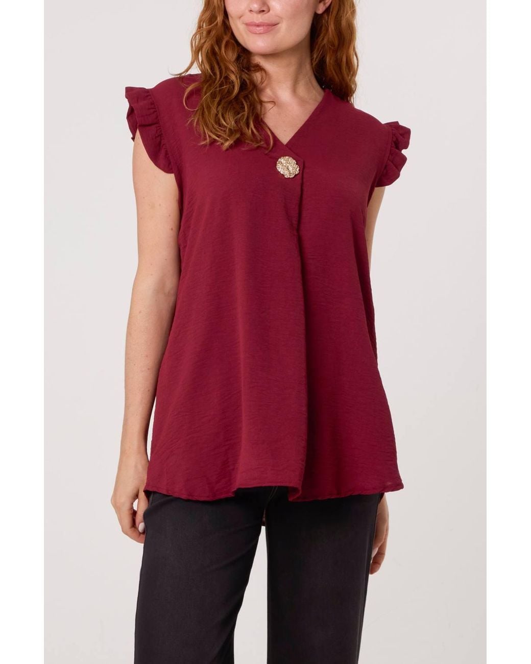 Blue Vanilla Red Long Sleeve V-Neck Blouse
