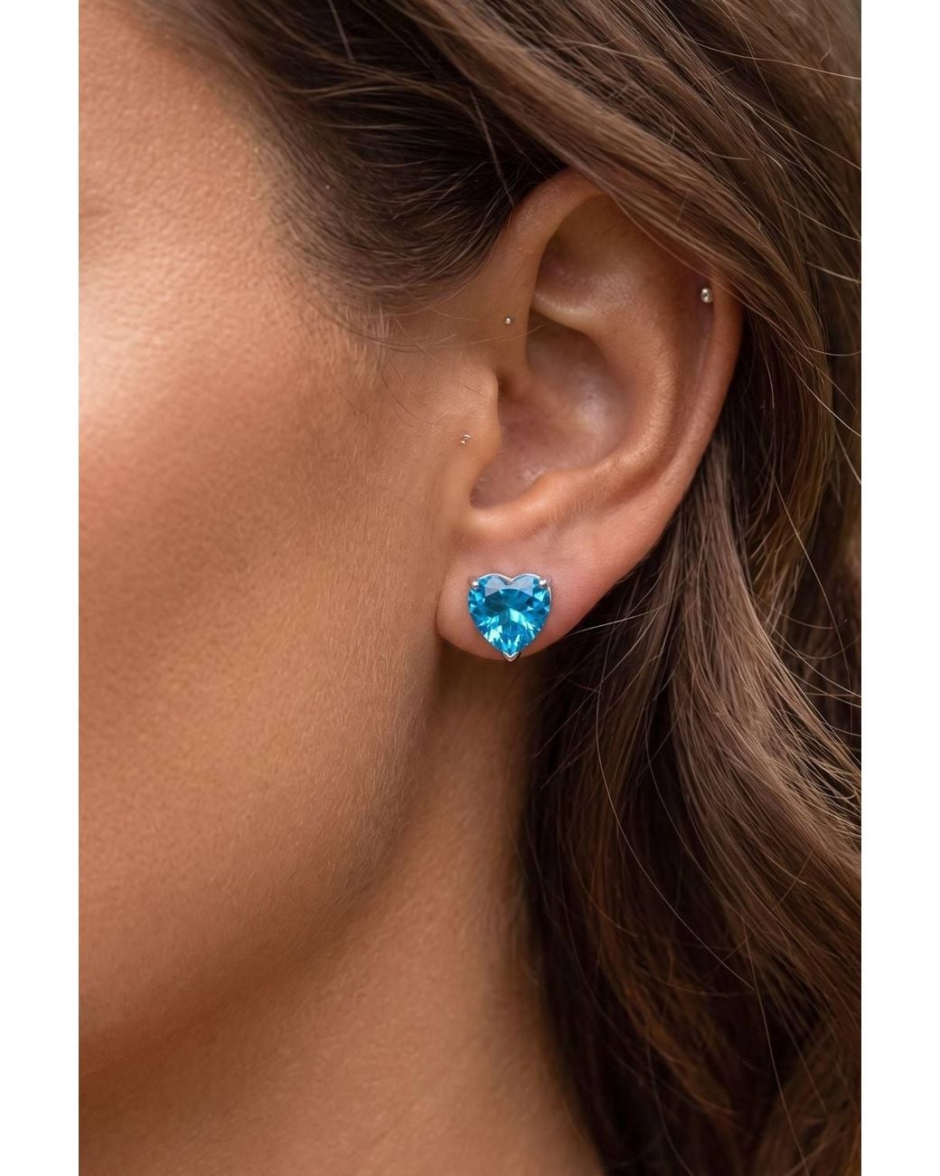 Latelita London Blue Amore Heart Topaz Stud Earrings