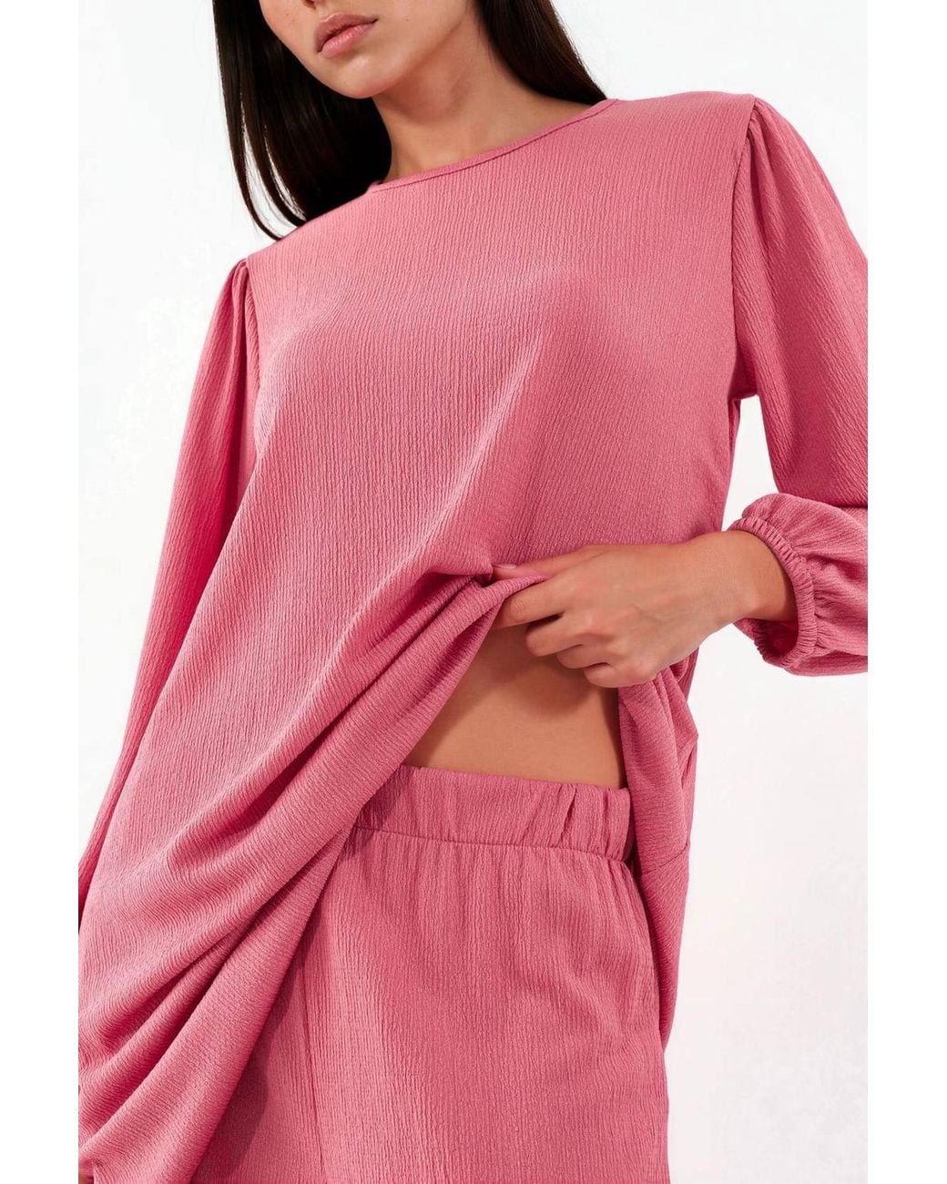 Bigdart Pink Textured Long Sleeve Tunic & Wide Leg Pants Set