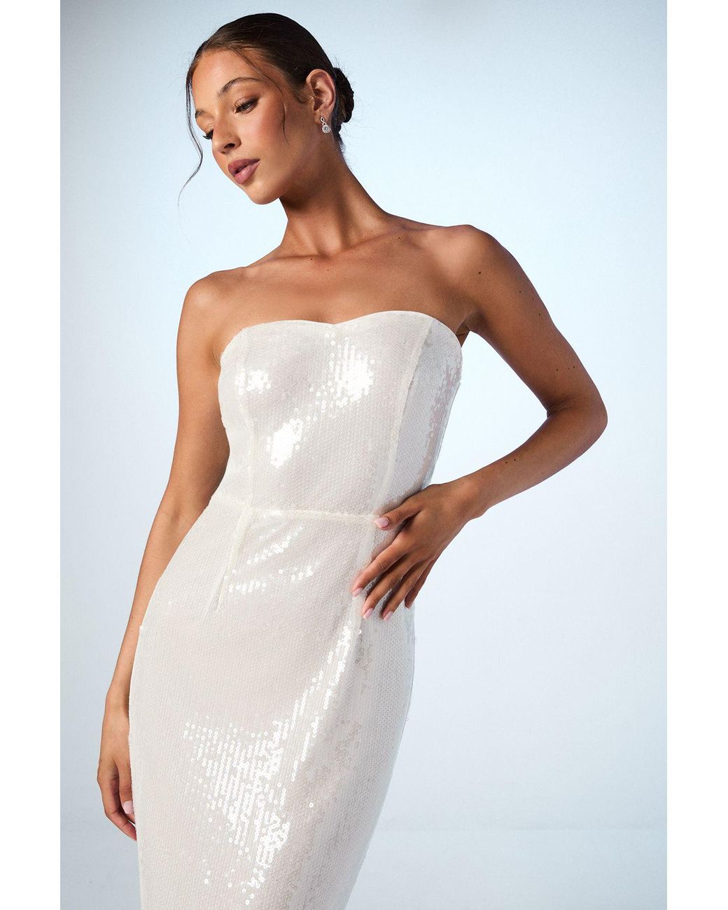 Coast White Strapless Sequin Column Wedding Dress