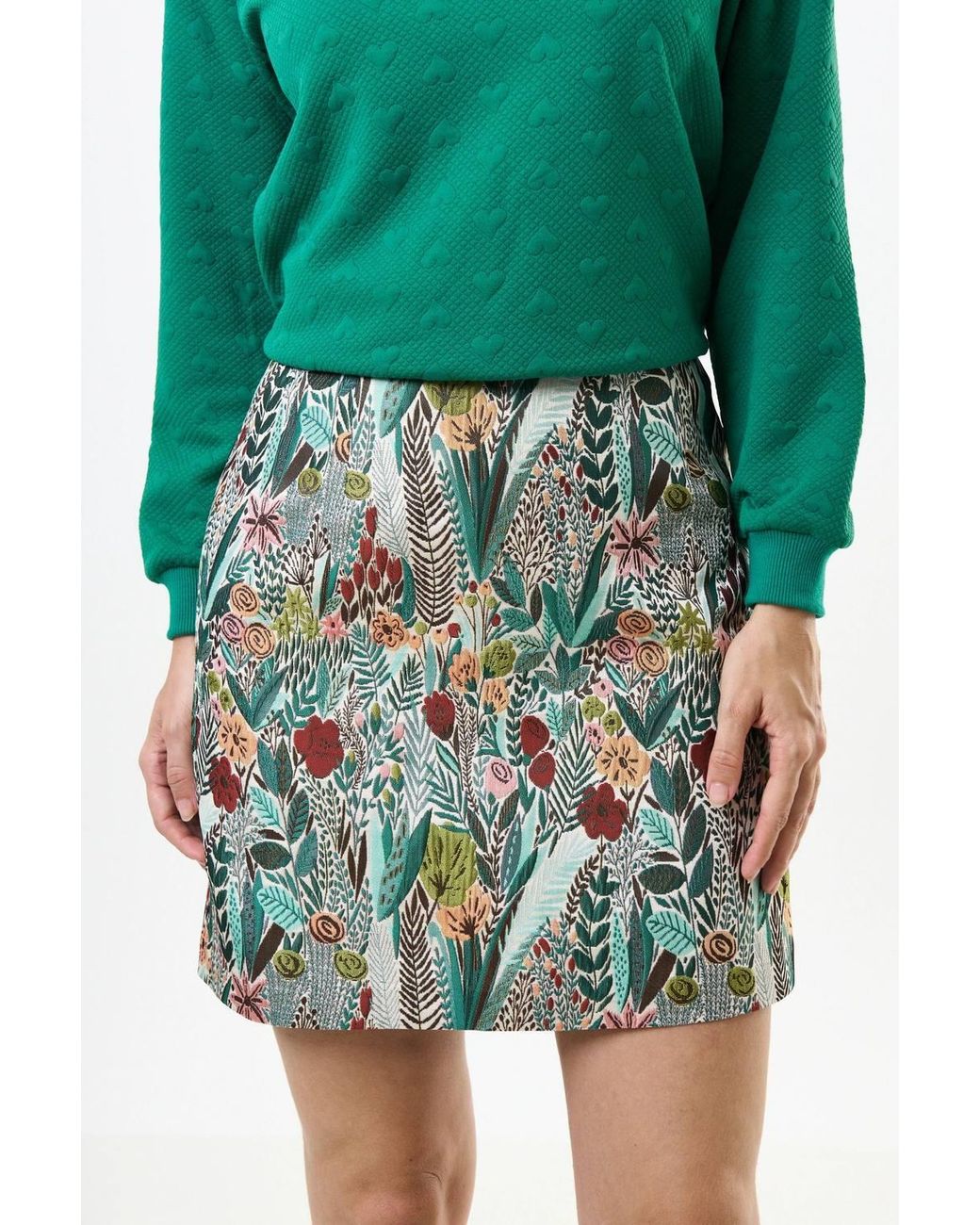Louche Green Aubin Jungle Jacquard A-Line Mini Skirt