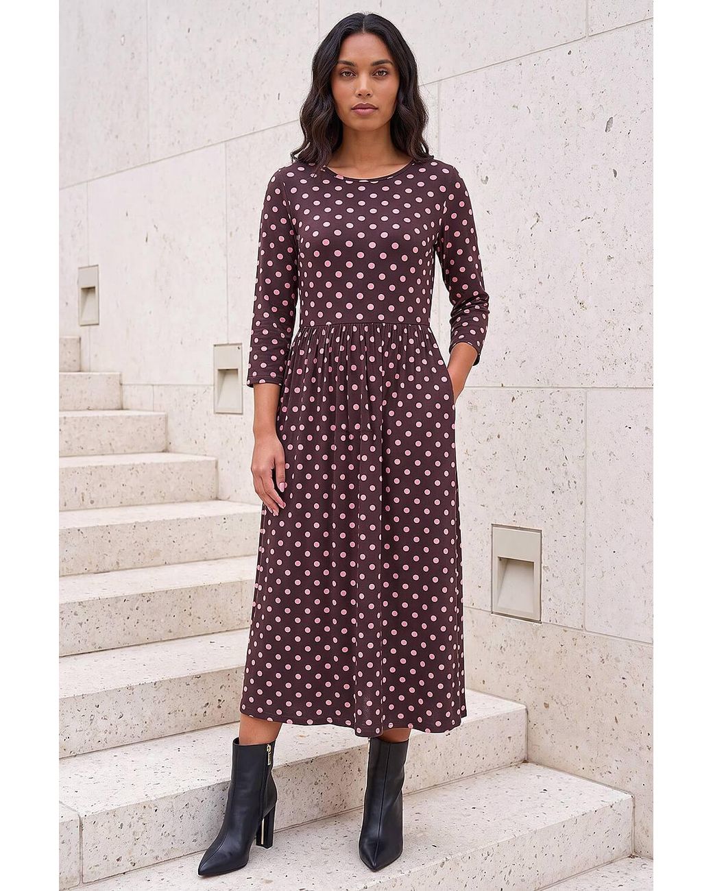 Roman Purple Polka Dot Print Pocket Dress