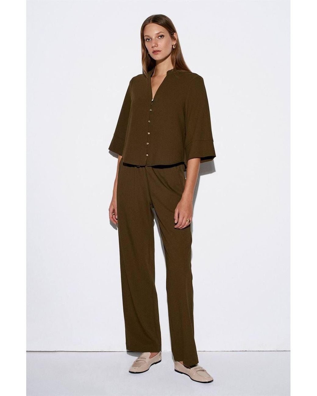 Dilvin Brown Wide-Leg Crepe Trousers