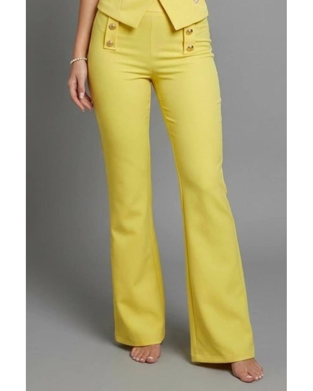 Stylewise Yellow Button Waistcoat Top & Wide Leg Trouser Co-Ord Set